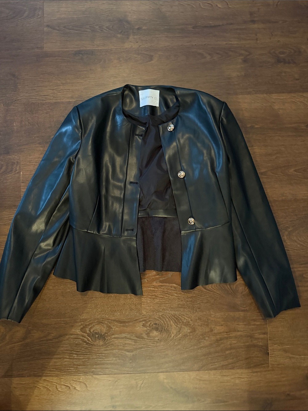 Black Faux Leather Peplum Jacket